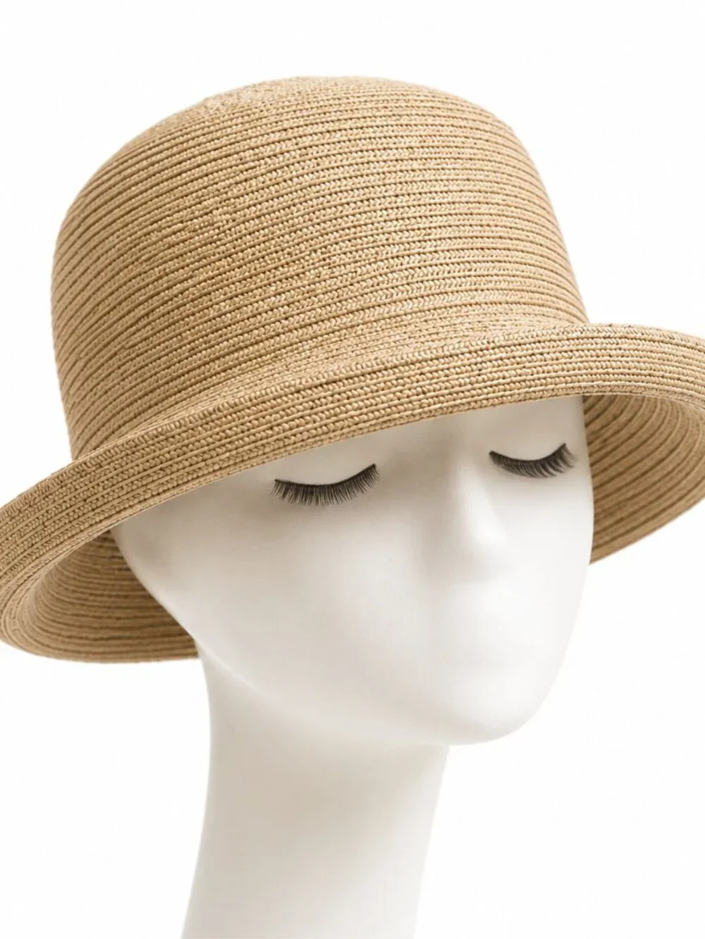 Filippo Catarzi Italy Paper Straw Cloche Sun Hat Beige Wide Brim Womens OS